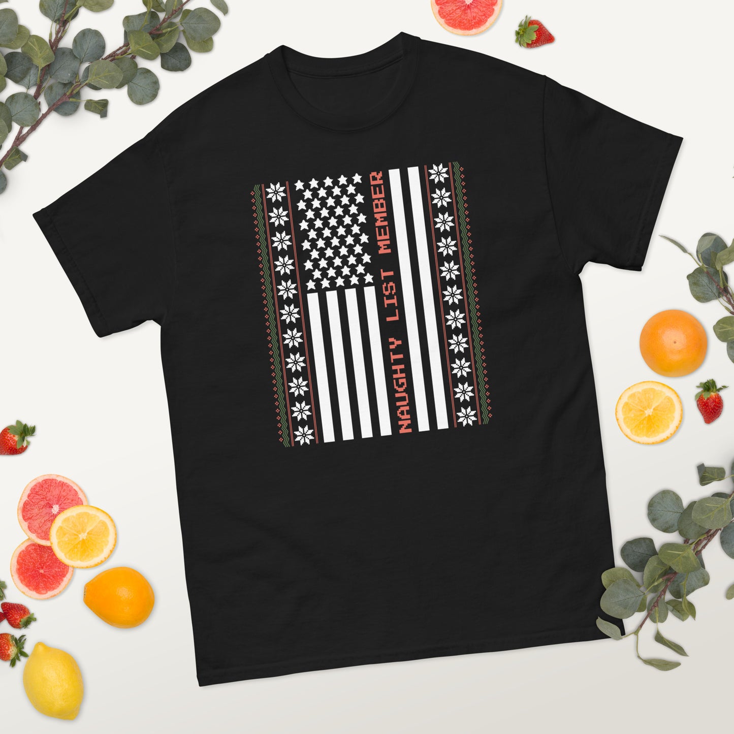 Naughty Christmas Usa Flag  T-Shirt