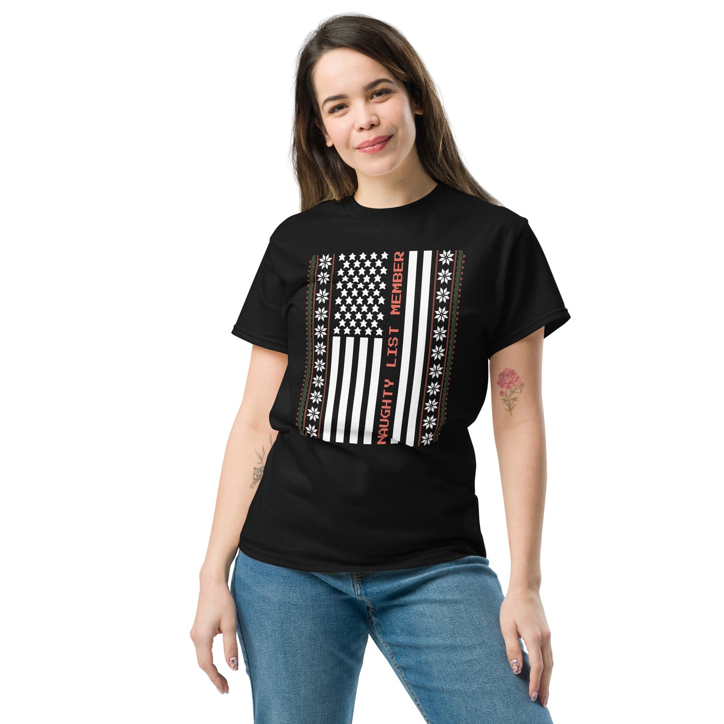 Naughty Christmas Usa Flag  T-Shirt